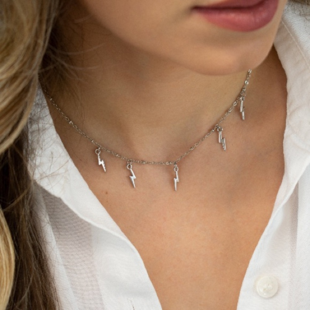 🎉 New Lightning Bolt Silver Adjustable Choker Necklace
